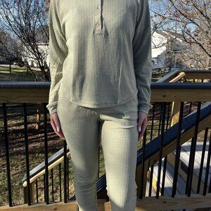 Sage Green Waffle Knit Jogger Lounge Set